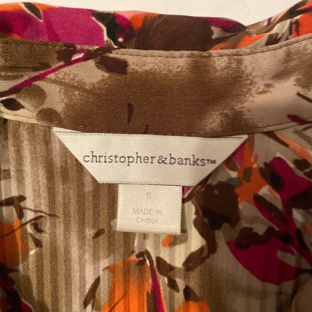 Christopher & Banks Floral Blouse Womens Small Taupe & Hot Pink Professional - Picture 4 of 12